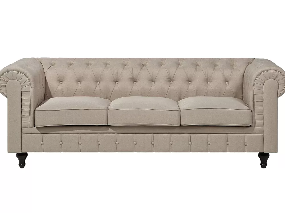 Hot Beliani 3-Istuttava Sohva Kangas Beige Iso Chesterfield