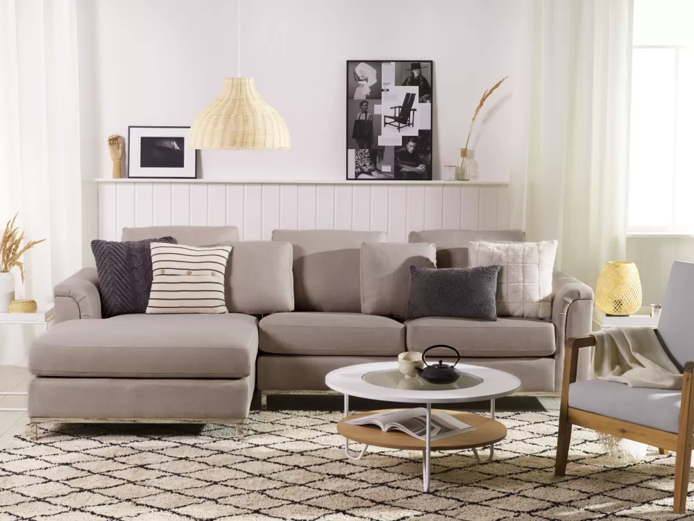 Best Sale Beliani 4-Istuttava Kulmasohva Kangas Oikeak. Beige Oslo