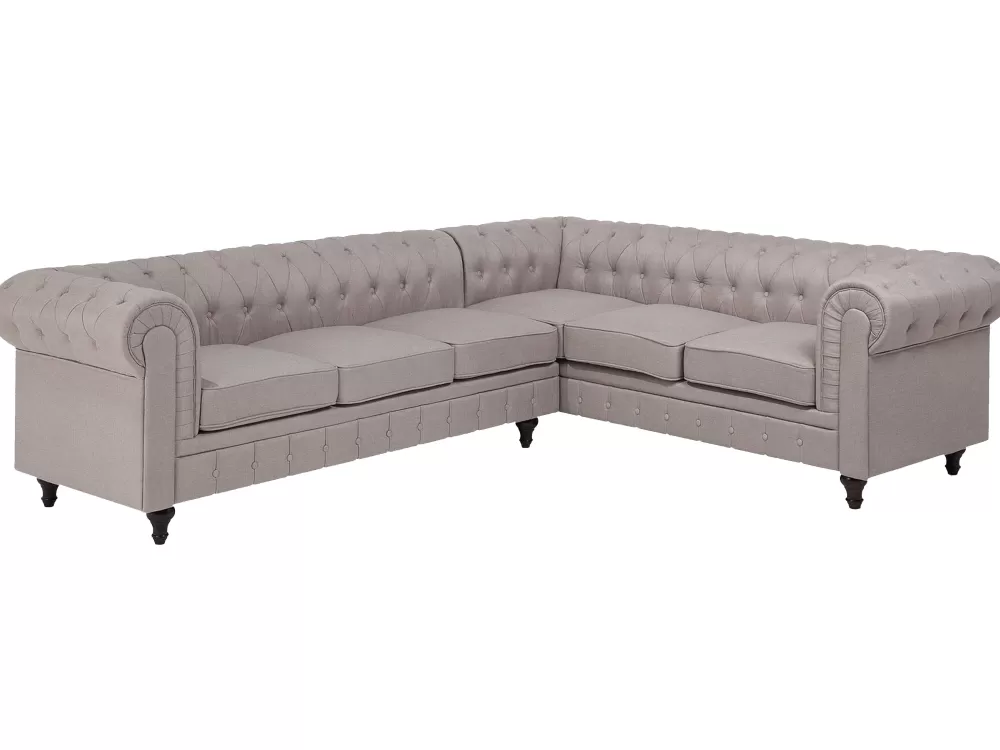 Outlet Beliani 6-Istuttava Kulmasohva Kangas Vasenk. Beige Chesterfield