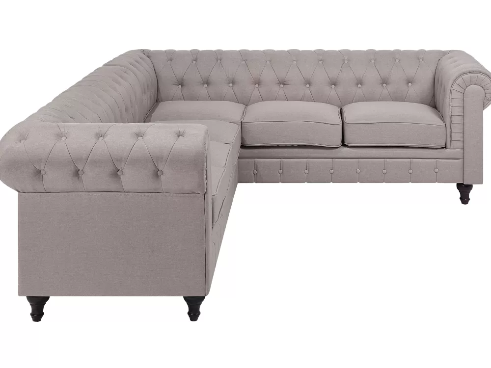 Outlet Beliani 6-Istuttava Kulmasohva Kangas Vasenk. Beige Chesterfield