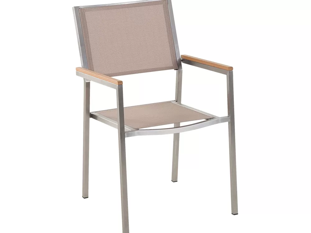 Best Sale Beliani 6-Istuttava Ulkoruokailuryhma Lasitaso Tekstiilituolit Beige Grosseto