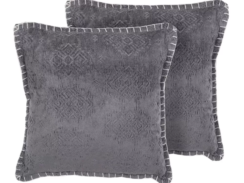 New Beliani Koristetyyny Harmaa Kohokuvioitu 45 X 45 Cm 2 Kpl Melur