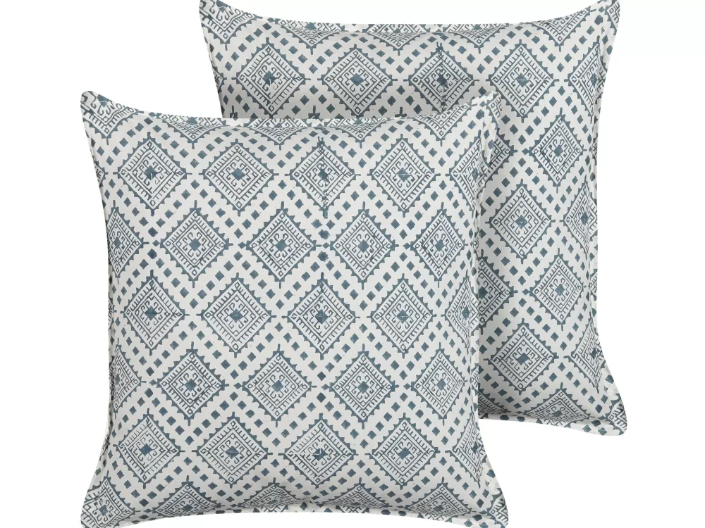 Tekstiilit<Beliani Koristetyyny Puuvilla Valkoinen/Sininen 45 X 45 Cm 2 Kpl Cordata