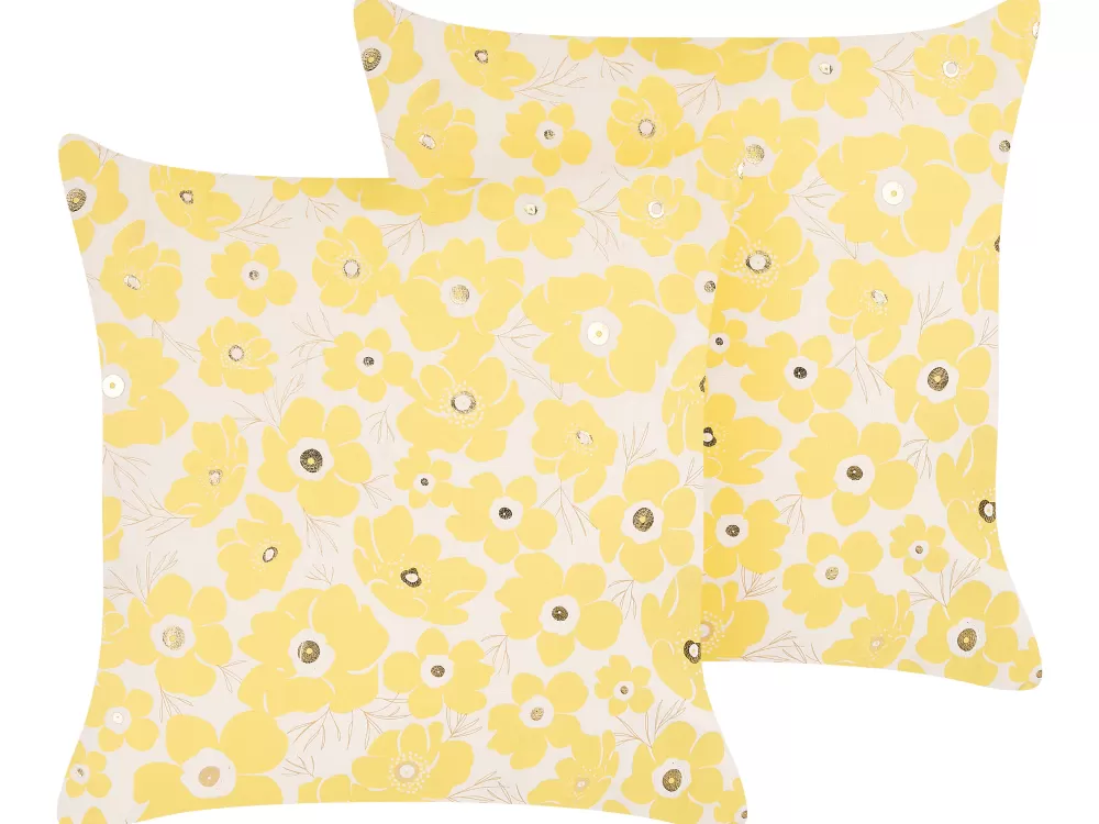 Tekstiilit<Beliani Koristetyyny Sametti Beige/Keltainen 45 X 45 Cm 2 Kpl Triteleia
