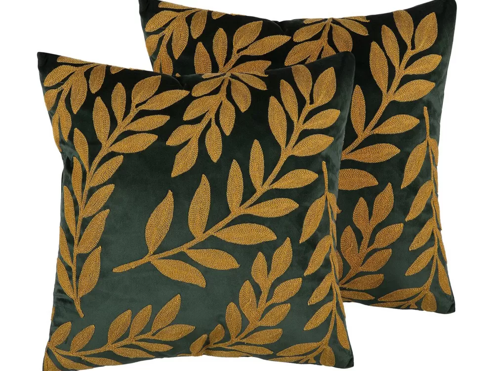 Tekstiilit<Beliani Koristetyyny Sametti Tummanvihrea/Kulta 45 X 45 Cm 2 Kpl Mistletoe