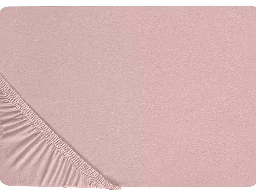Tekstiilit<Beliani Puuvillalakana Muotoonommeltu Vaaleanpunainen 90 X 200 Cm Hofuf