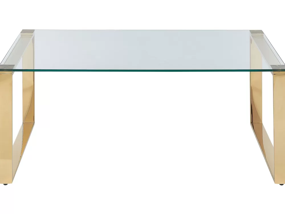 Pöydät<Beliani Sohvapoyta Lasitasolla Ruostumaton Teras Kulta Tilon