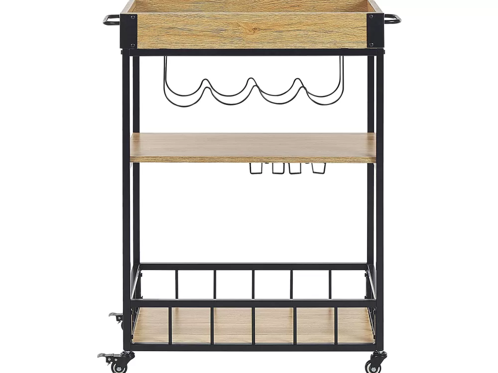 Säilytys<Beliani Tarjoiluvaunu Vaalea Puu/Musta Hullet