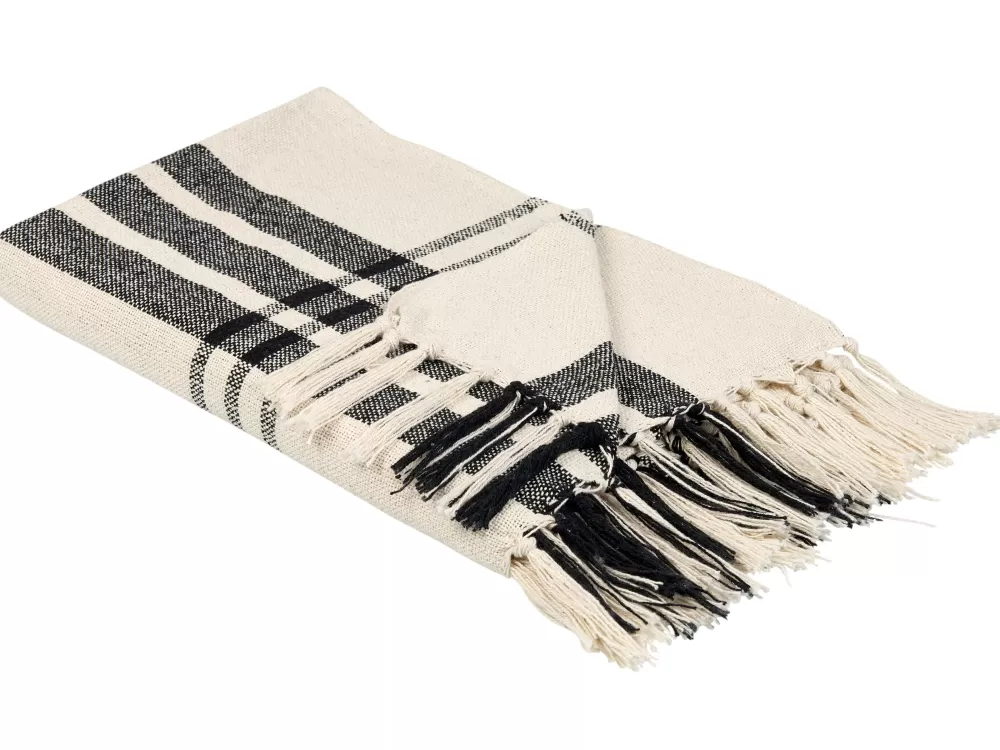 Cheap Beliani Torkkupeitto Puuvilla Luonnonvalkoinen/Musta 130 X 170 Cm Yuvali